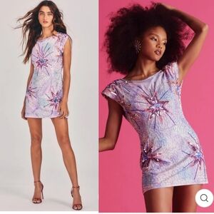 LoveShackFancy Colville Beaded Sequin Celestial Star Dress in Purple size 6